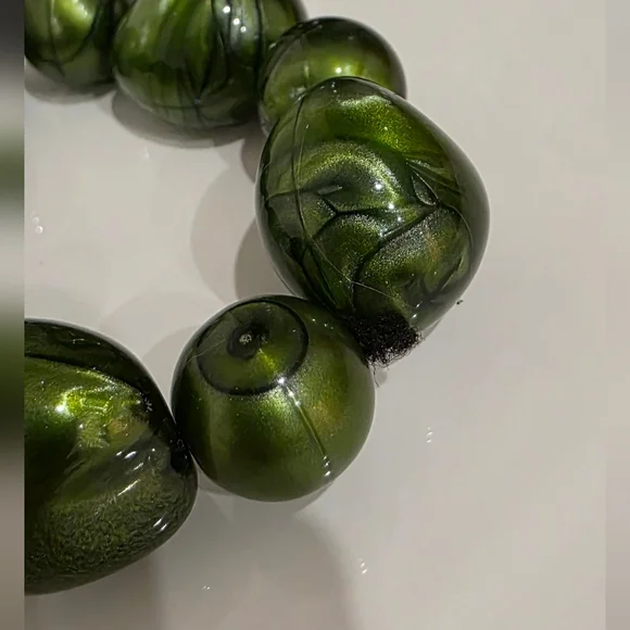 Olive Green Minimalist Bracelet with Sculptural Beads - Picture 8 of 9